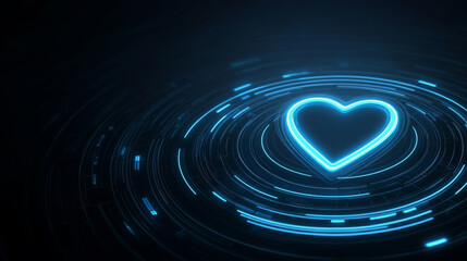 Poster - glowing digital heart icon surrounded by circular patterns, symbolizing love and connection in modern, tech inspired design