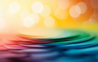 Poster - A vibrant abstract image featuring wavy lines in a spectrum of colors, set against a soft, blurred background of warm and cool hues.
