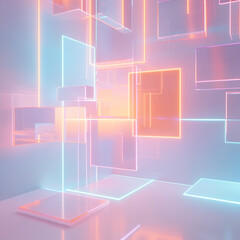 Aufkleber - Abstract glowing geometric shapes with neon colors in futuristic design