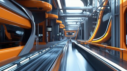 Poster - A futuristic transportation hub featuring sleek designs and vibrant colors.
