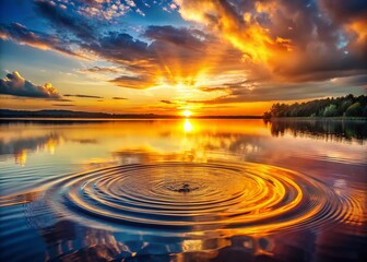 Poster - Aerial View of Water Droplets Falling into a Lake at Sunset