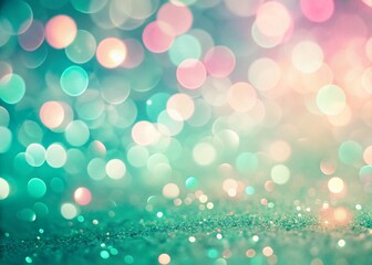 Poster - Airy Pink Mint Background with Bokeh Lights: Elegant Pastel Template for Design