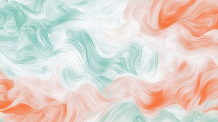 Poster - Soft waves of pastel mint and coral dance across a textured surface, creating a serene and calming visual experience for the viewer