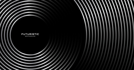 Poster - 3D silver lines techno abstract background overlap layer on dark space with circles effect decoration. Modern graphic design element stripes style concept for web banner, flyer, card or brochure cover