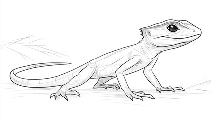 Wall Mural - vector style coloring page featuring a single lizard outline on a white background