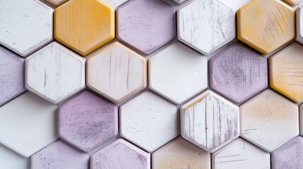 Poster - Hexagonal tiles arranged in a beautiful pattern on a clean white background creating an elegant decorative effect