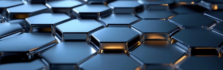 Leinwandbilder - Luminous abstract background featuring reflective hexagonal patterns with intricate light play for artistic design applications