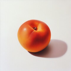 Poster - Ripe peach resting on a simple white background with soft light highlighting its texture and color