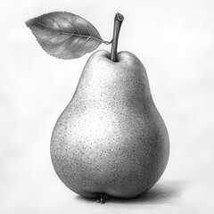 Poster - Detailed illustration of a pear showcasing smooth shading and a leaf featuring realistic textures and form