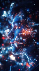 Aufkleber - Mystical visualization of a man's profile featuring a cosmic and technological theme with vibrant colors