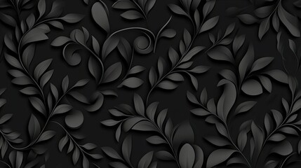Poster - Discover an elegant black paper texture with swirls and leaves, ideal for your design projects in a detailed 3D pattern SEAMLESS PATTERN