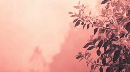 Aufkleber - Soft muted coral background with delicate plant leaves adding a gentle touch in a serene indoor setting