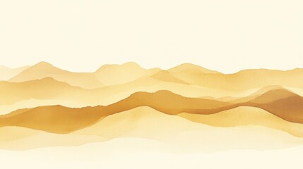 Poster - Golden yellow watercolor gradient transitions over soft rolling hills creating a serene atmosphere