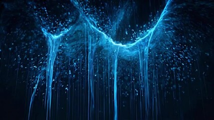 Wall Mural - A cascade of glowing blue particles falling like a waterfall, with each particle slowly dissolving into the air, creating a soft and luxurious, 4k High-Quality Technology background animation video