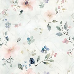 Poster - Gentle watercolor doodle patterns featuring soft flowers and delicate leaves in pastel colors