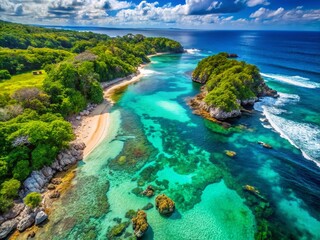 Wall Mural - Aquamarine Color Palette: Aerial View of Coastal Landscape Showing Complementary Colors