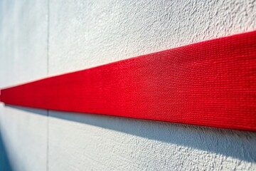 Poster - Architectural Detail: Red Fabric Strip on White Wall - Modern Building Texture