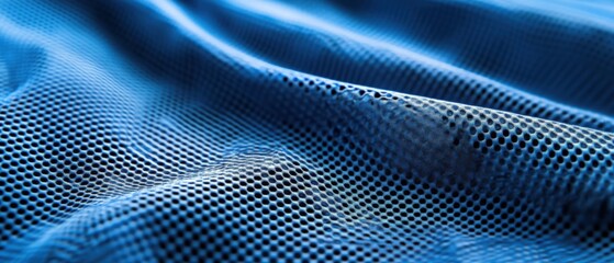 close up of blue mesh fabric with an irregular surface