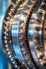 Poster - high tech industrial equipment with metallic gears in motion, showcasing precision