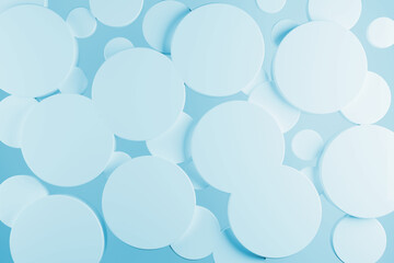Poster - light blue shining abstract background - plastic cylinders different size as pattern, top view. 3d i