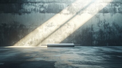Poster - A minimalist scene featuring a rolling pin on a textured surface with light beams.