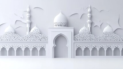 Poster - A minimalist white architectural design featuring domes and arches, evoking cultural elegance.