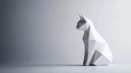 Fototapete - A minimalist, geometric sculpture of a cat in a white finish against a soft background.