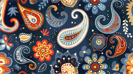 Wall Mural - Colorful Seamless Paisley Pattern in Cartoon Vector Style