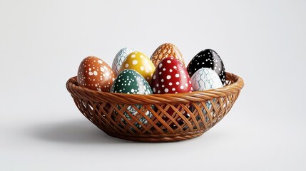 Wall Mural - Colorful Easter Egg Basket isolated on white or transparent background, png clipart, design element. Easy to place on any other background.