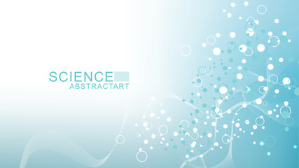 Poster - Modern abstract molecules structure for science or medical background. DNA helix or atom visualization. Molecular wave flow abstract background. Vector illustration