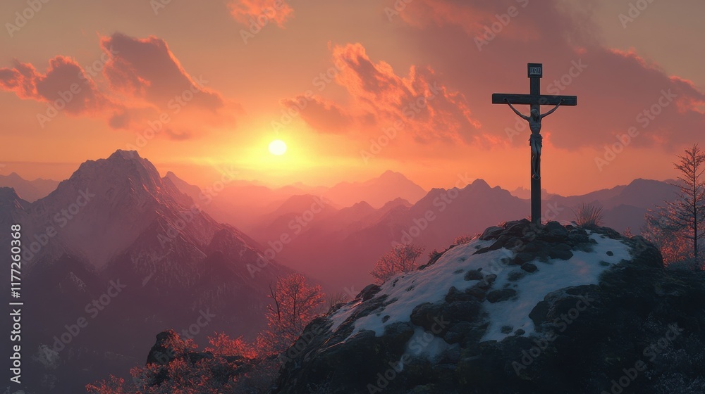 cross crucifixion of the crucifixion of jesus christ on a mountain with ...