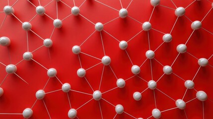Poster - Abstract connected dots on bright red background. Technology concept