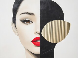 Canvas Print - 美しい女性のアートワークが描かれた抽象的な肖像がグラフィックに表現された瞬間