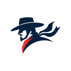 Cowboy Silhouette with Hat and Scarf minimalist logo