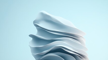 Aufkleber - Modern abstract sculpture with flowing lines in soft blue tones against a light background