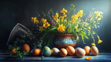 Wall Mural - easter still life with eggs