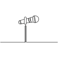 Wall Mural - Microphone  single line art, continuous one line drawing of  Isolated outline vector icon 