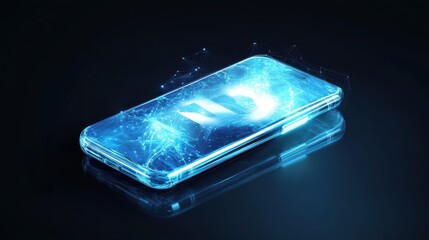 Poster - Low polygonal fast 5G internet connection concept. Smartphone with digital screen hologram. Smart technology design. Graphic concept for your design.