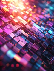 Poster - Abstract colorful blurry pixel blocks background. Bg and technology, digital world concept. 3D Rendering