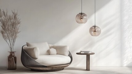 Aufkleber - A modern, minimalist living space featuring a cozy chair and stylish lighting.