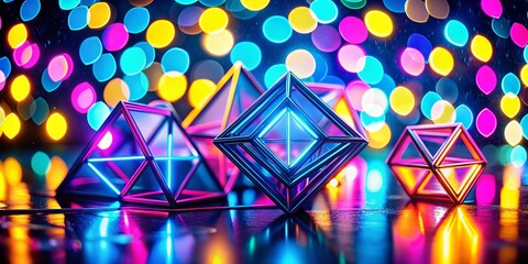 Poster - Bold Pop Art Geometric Shapes Neon High Contrast Bokeh Background Stock Photo