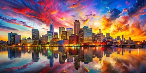 Poster - Boston Cityscape Double Exposure: Urban Skyline and Abstract Art Overlay