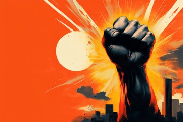 Poster - A minimalist illustration of a kung fu fist with dynamic lines radiating outward, representing energy and power