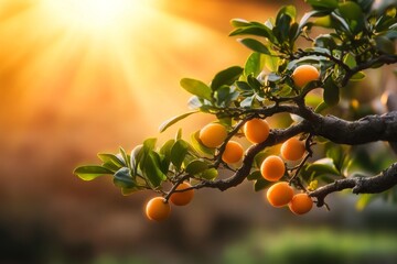 Poster - A mysterious kumquat tree growing in a shadowy forest, its glowing fruit casting an eerie orange light