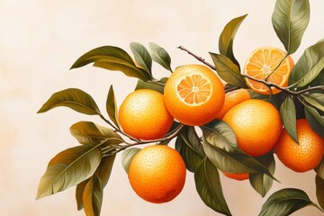 Poster - A pixel art depiction of a kumquat branch, with bright blocky oranges and green leaves against a simple background