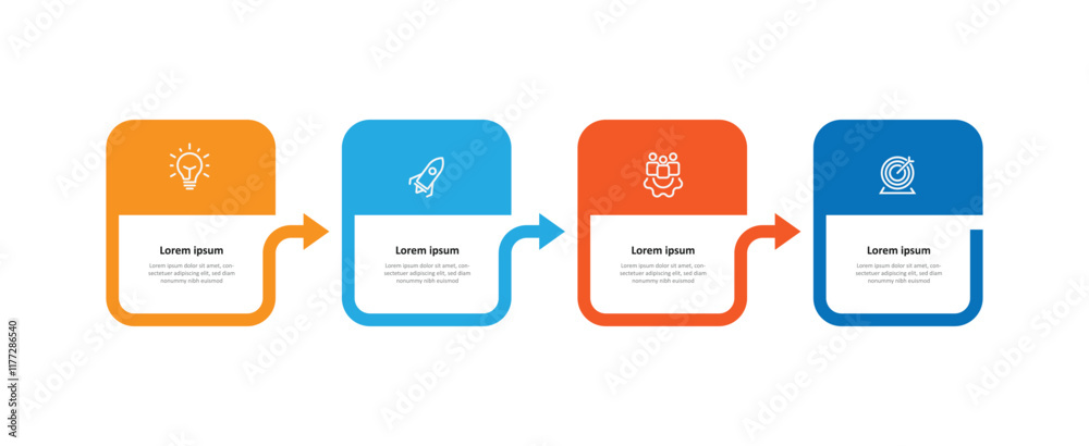 4 slide table process infographic template with icons and square ...