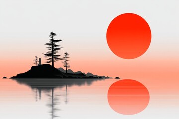 Aufkleber - A stylized ksar and oasis silhouette, set against a gradient sunset background with simple, bold outlines