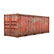 ©   - Rusty Red Shipping Container: A weathered, red shipping container stands isolated, its surface marked with the passage of time and countless journeys.