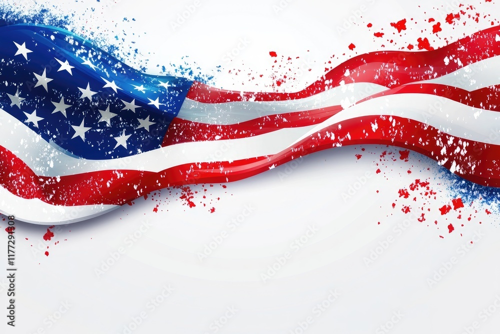 American flag waving with paint splatter effect background Stock ...