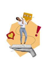 Poster - Artwork collage picture of impressed lady guy getting positive blog feedback isolated drawing background